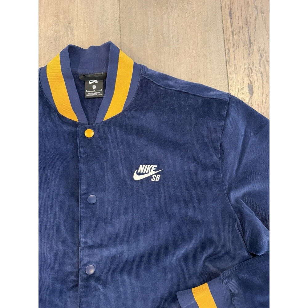 Nike SB Corduroy Bomber Jacket Midnight Navy Gold Mens Size Medium CK5444-410 - Picture 2 of 8